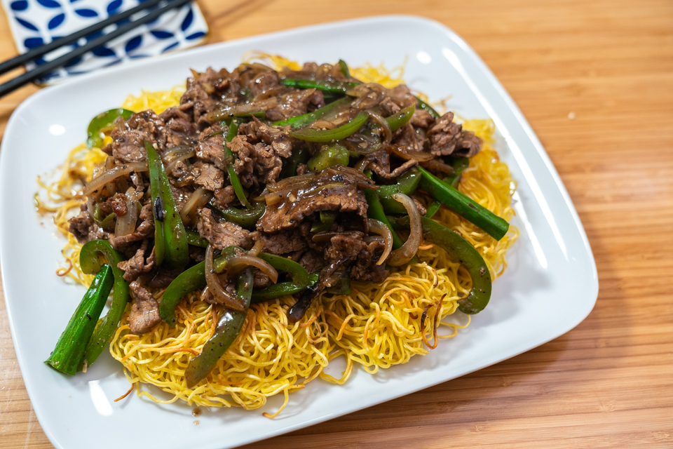Crispy Chow Mein with Black Pepper Beef