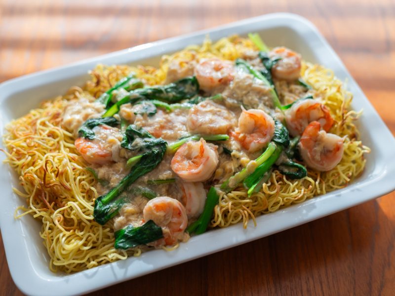 Crispy Chow Mein with Shrimp Egg Swirl
